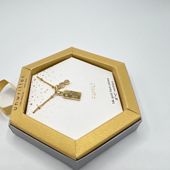 UNWRITTEN Cubic Zirconia "Family" Tag Charm Necklace in Gold-Tone MSRP $50 NWT - Picture 7 of 7